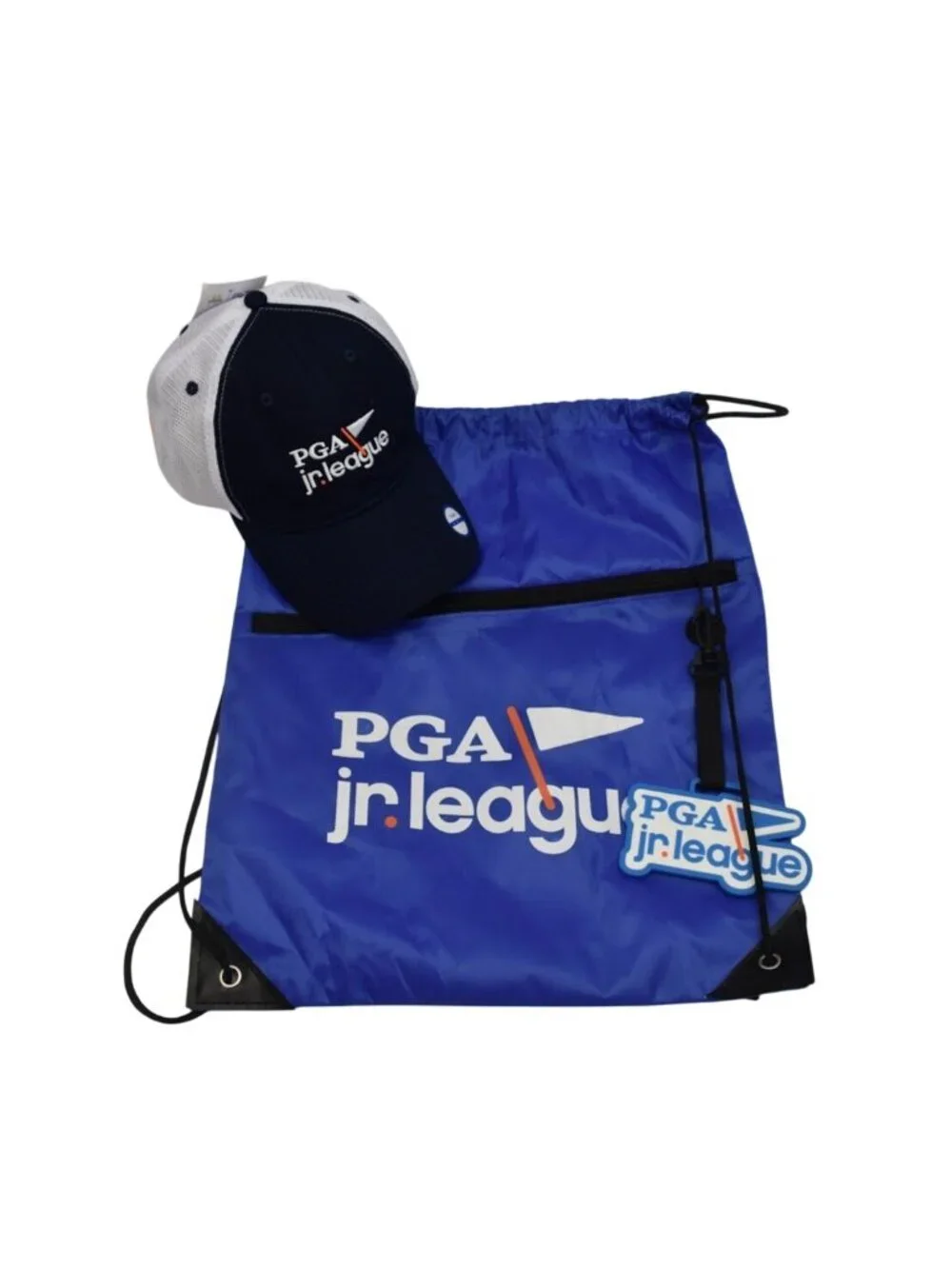 PGA Jr League Garb Baseball Trucker Cap Hat Drawstring Backpack Set Blue New